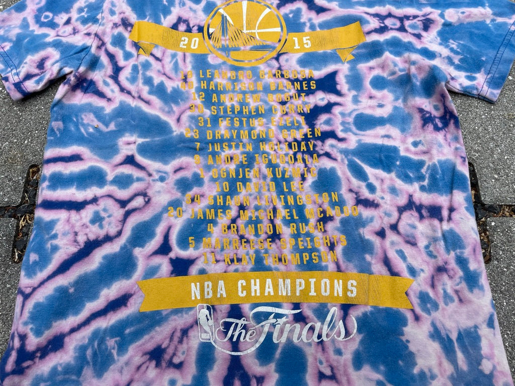 Reverse/Bleach Dye Blue Women's Warriors 2015 NBA Champions Tee (Small)