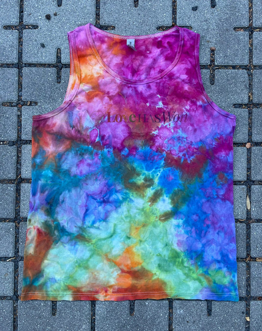 Rainbow Tie Dye Love Has Won Seed of Life Tank Top (Large)