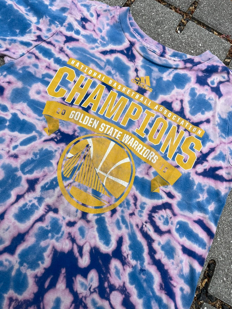 Reverse/Bleach Dye Blue Women's Warriors 2015 NBA Champions Tee (Small)