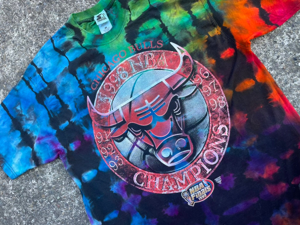 Vintage Rainbow Tie Dye Chicago Bulls 1998 Bulls Tour Championship Tee (Large)