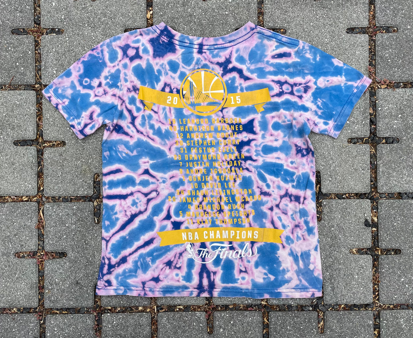 Reverse/Bleach Dye Blue Women's Warriors 2015 NBA Champions Tee (Small)