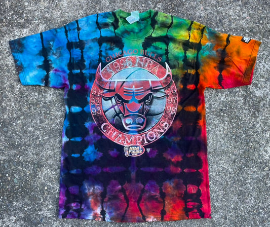 Vintage Rainbow Tie Dye Chicago Bulls 1998 Bulls Tour Championship Tee (Large)